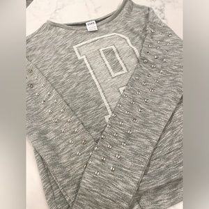 VS PINK Studded Sleeve Logo Sweatshirt Grey